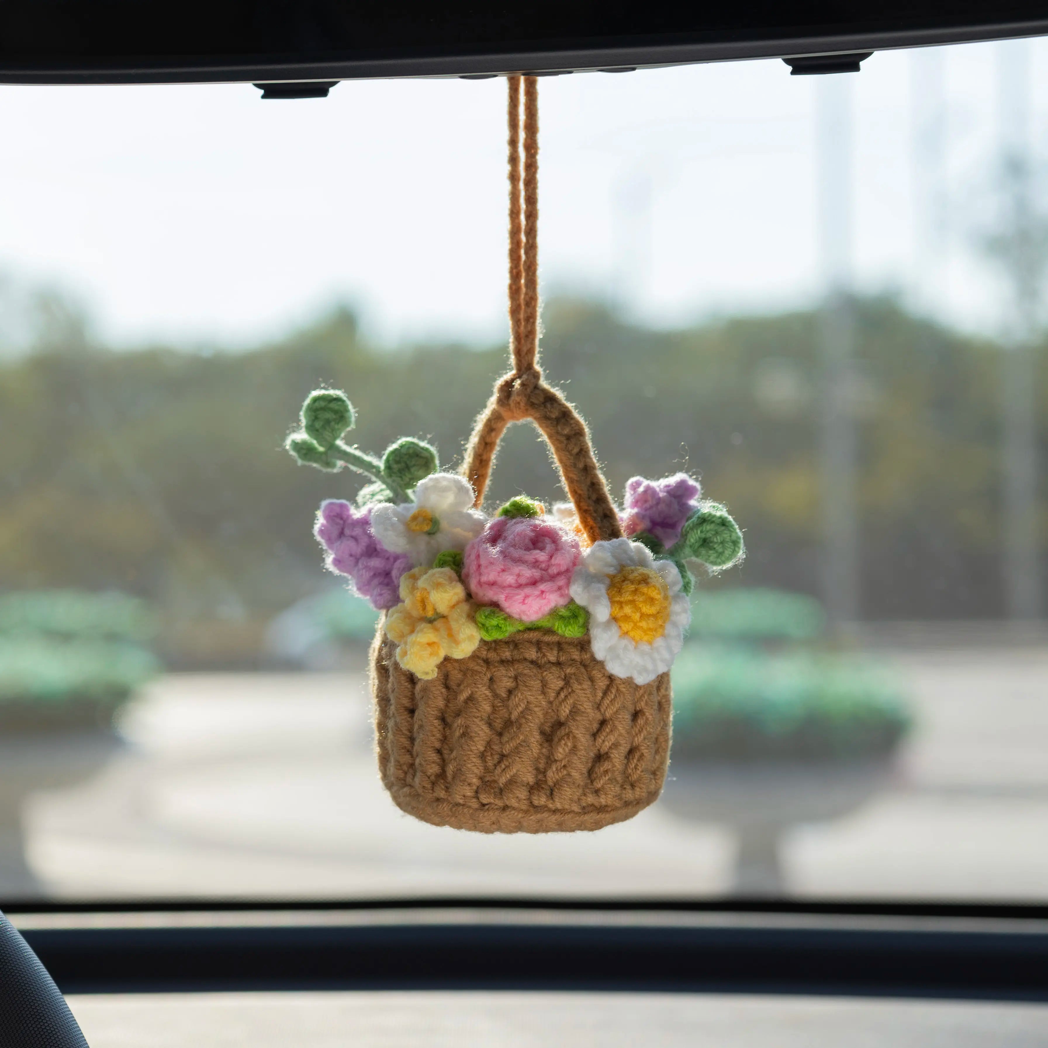 hanging plant basket crochet YSHomy Crochet Hanging Flower Basket with Daisy & Greenery – YShomy