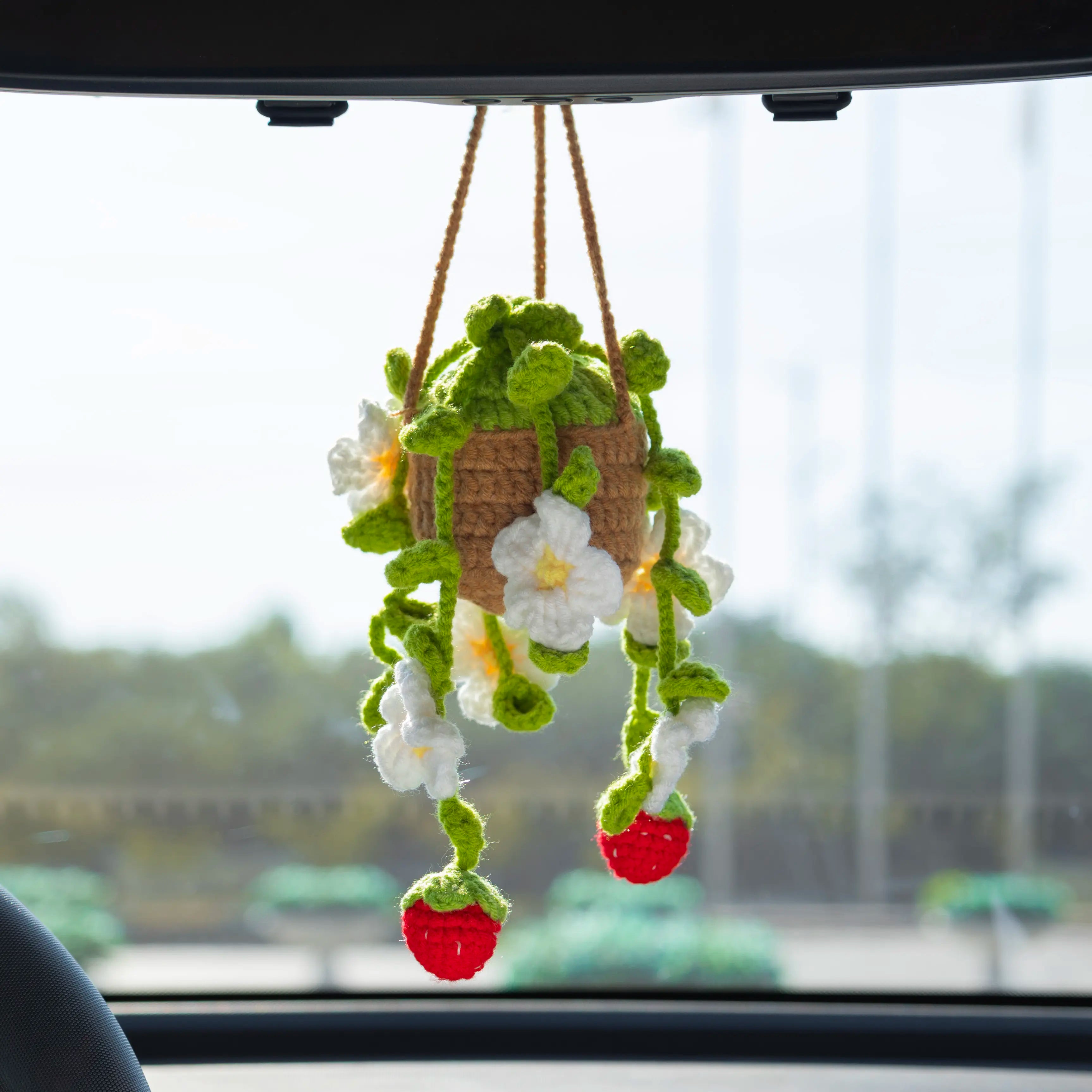 crochet plant car hanger YSHomy Crochet Car Hanging with Strawberry