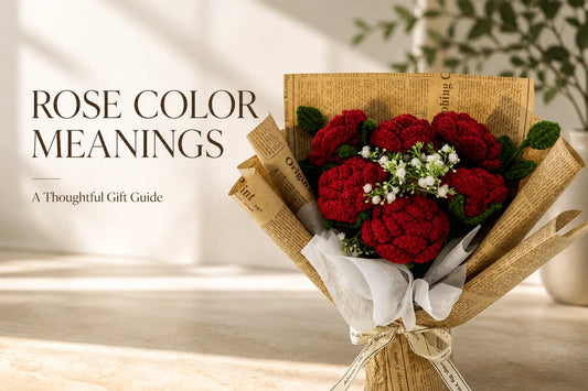 Red crochet rose bouquet for a guide to rose color meanings