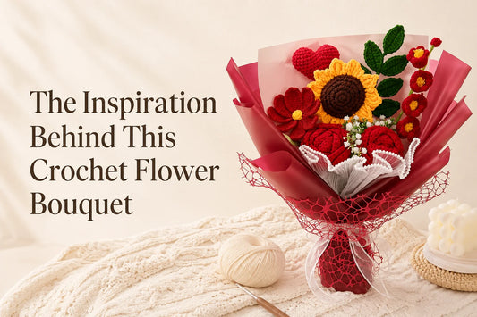 The Inspiration Behind This Crochet Flower Bouquet cover with red roses and sunflower