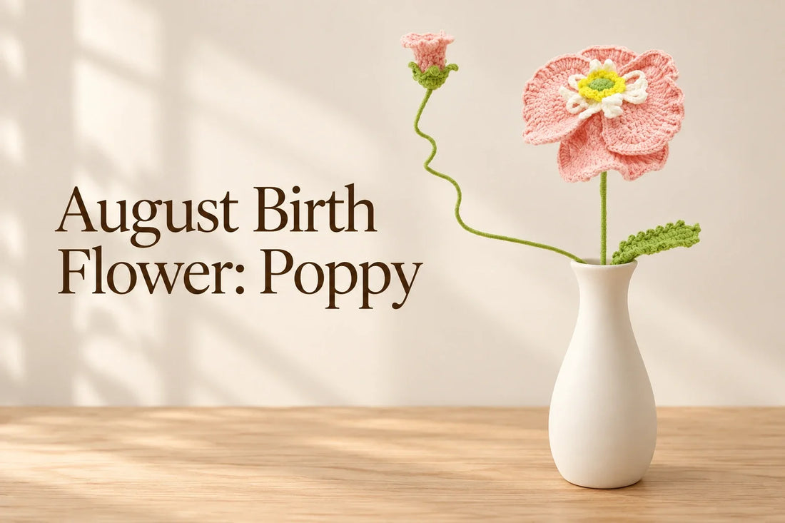 August birth flower crochet pink poppy cover