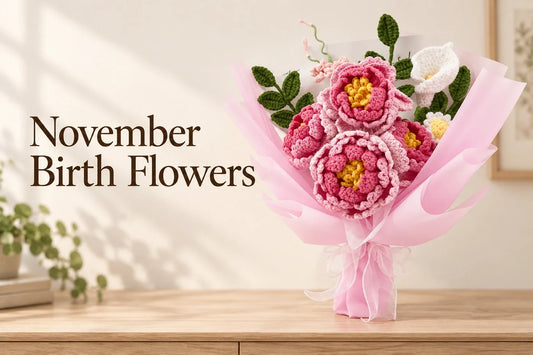 November birth flowers crochet peony bouquet cover