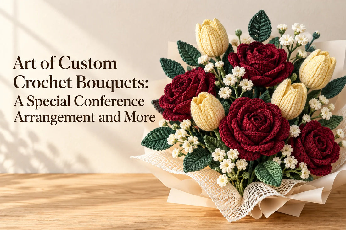 Custom crochet bouquets conference arrangement cover