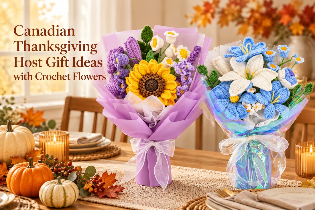 Canadian Thanksgiving host gift ideas with crochet flowers