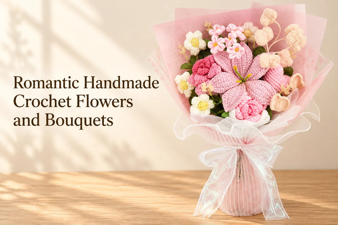 Romantic handmade crochet flowers and bouquets cover