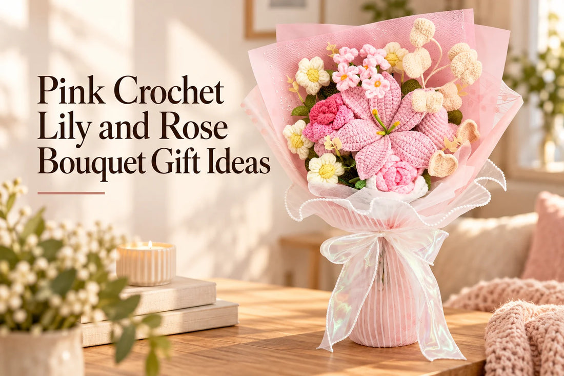 Pink Crochet Lily and Rose Bouquet Gift Ideas