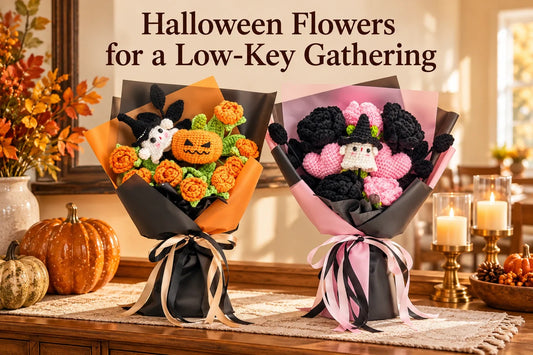 Halloween Flowers for a Low-Key Gathering with featured crochet bouquets