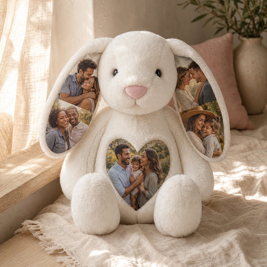 Plush bunny printed with custom photos