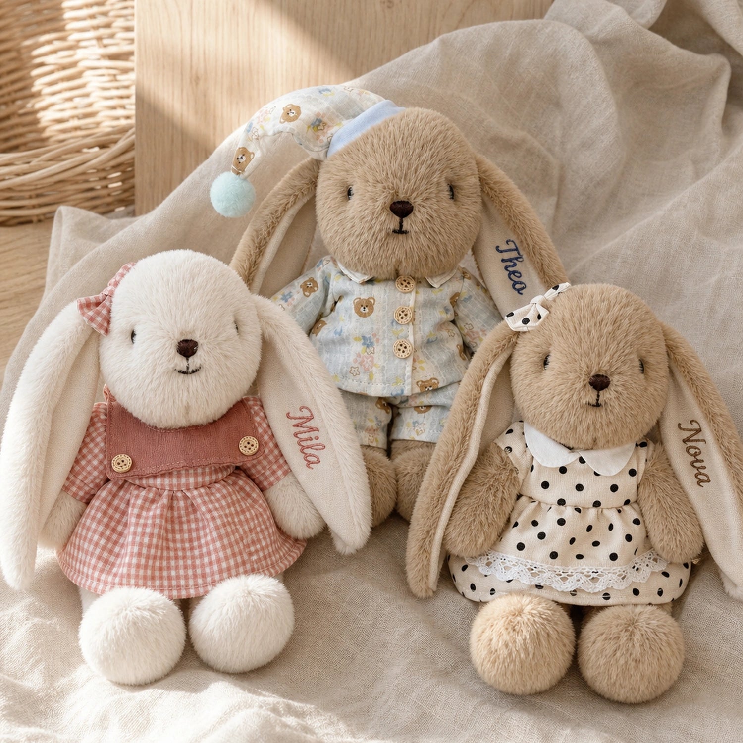 Plush bunny with an embroidered child's name