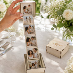 YSHomy Caja de Fotos de Madera Personalizada con Luz y Grabado