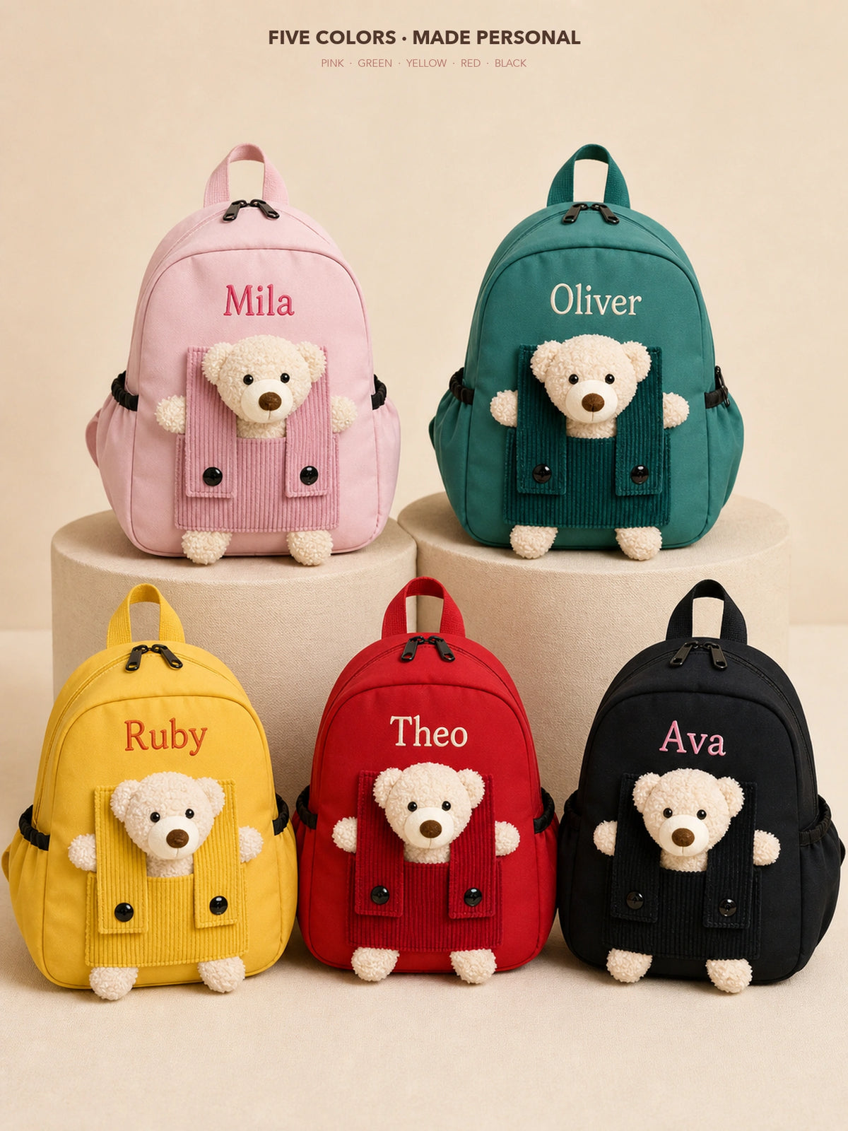 YSHomy Personalized Teddy Bear Toddler Backpack with Embroidery Name
