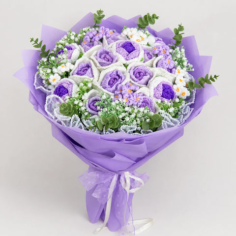 YSHomy Bouquet gigante all'uncinetto con rose rosa e bianche