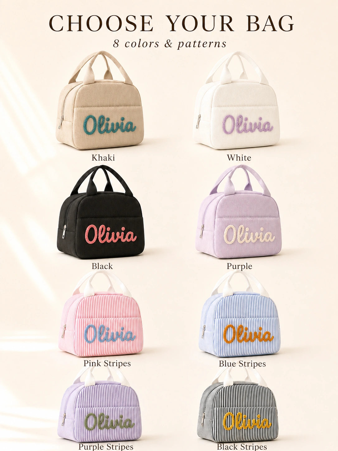 YSHomy Personalized Lunch Bag with Embroidery Name