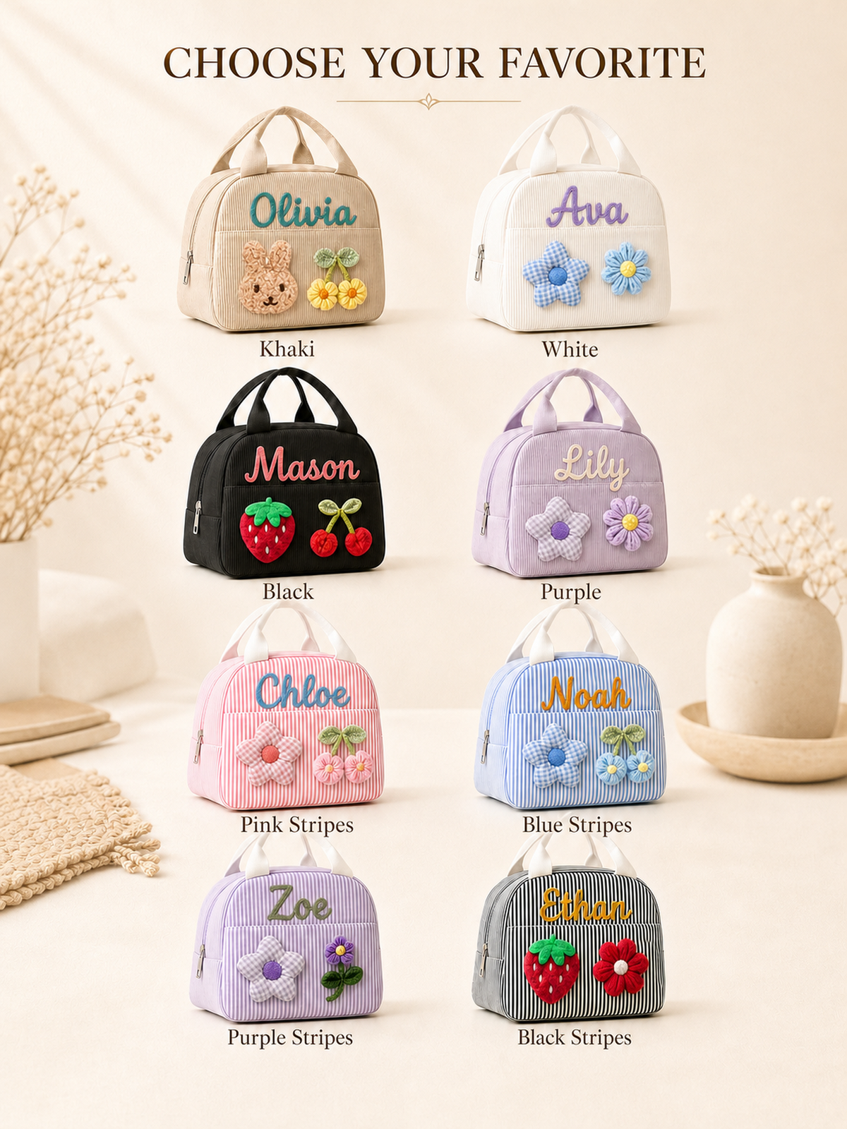 YSHomy Bolsa de Almuerzo Personalizada con Nombre Bordado