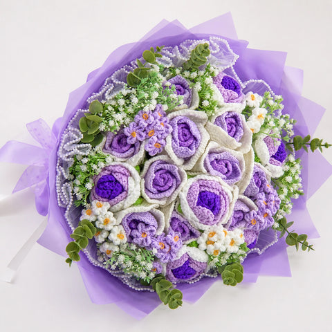YSHomy Bouquet gigante all'uncinetto con rose rosa e bianche