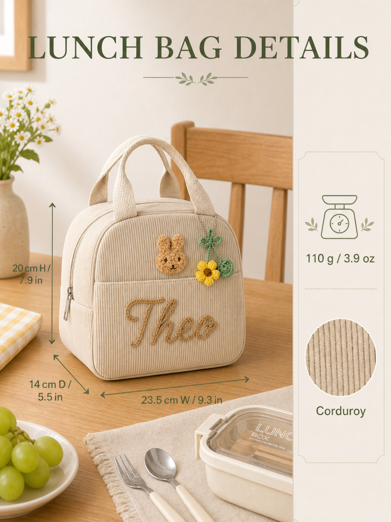 YSHomy Bolsa de Almuerzo Personalizada con Nombre Bordado