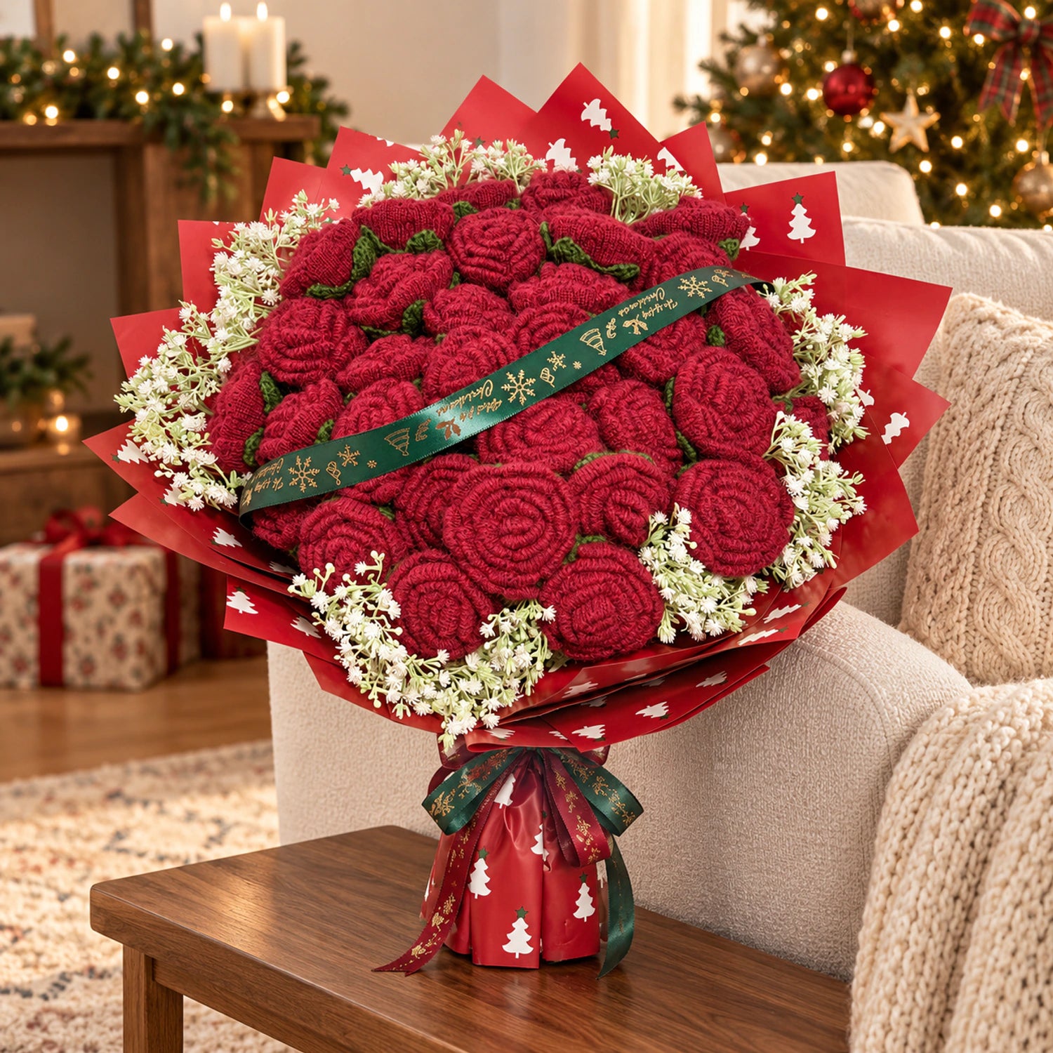 YSHomy Ramo gigante de rosas de crochet con forma de copa