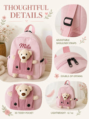 YSHomy Personalized Teddy Bear Toddler Backpack with Embroidery Name