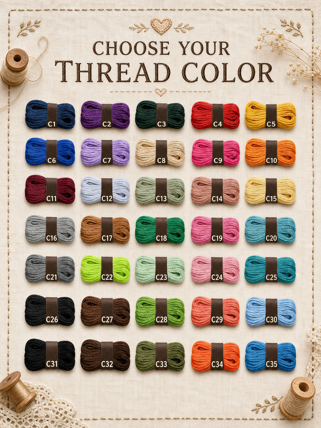 Tabella dei colori del filo da ricamo da C1 a C35