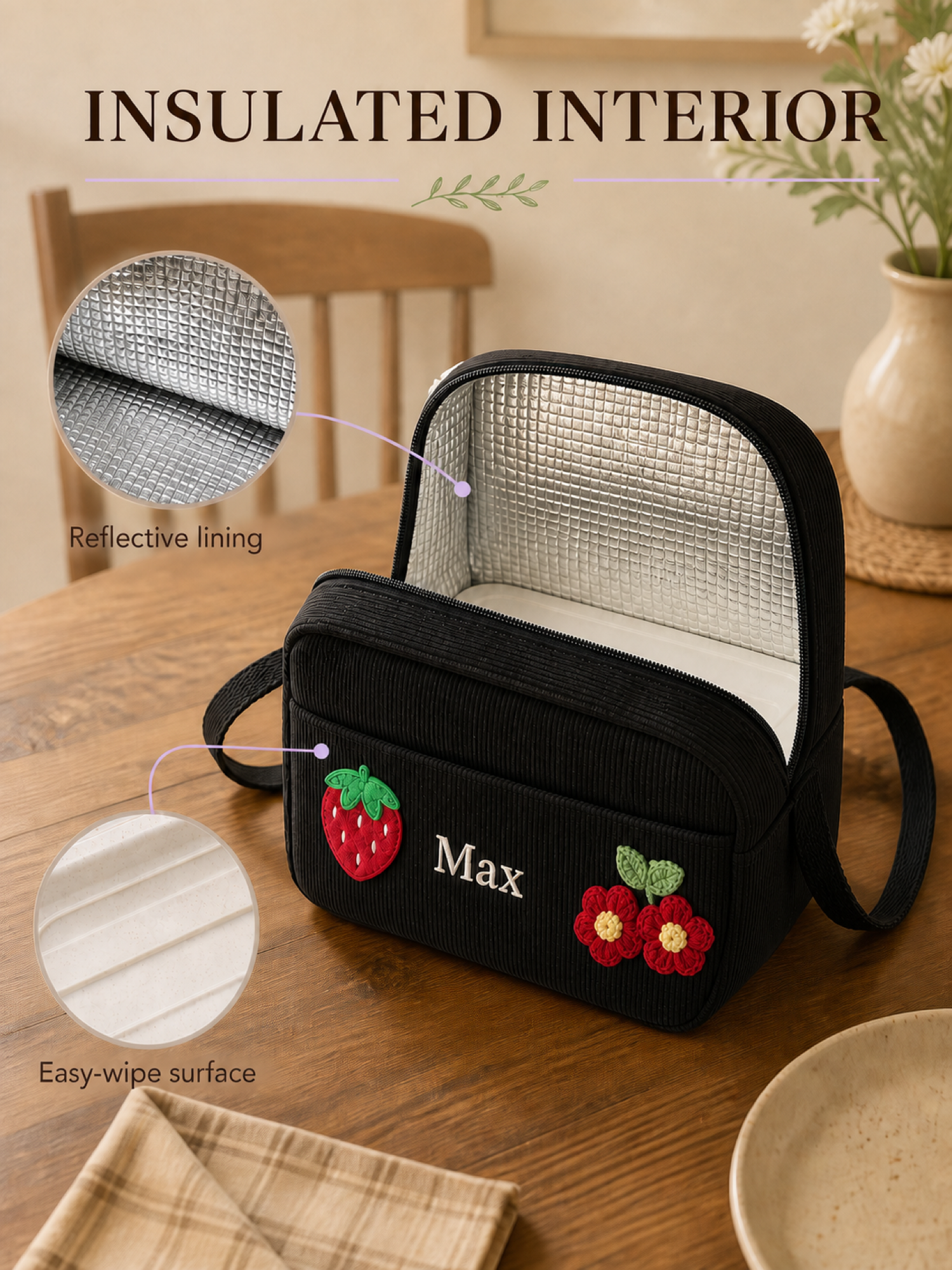 YSHomy Bolsa de Almuerzo Personalizada con Nombre Bordado
