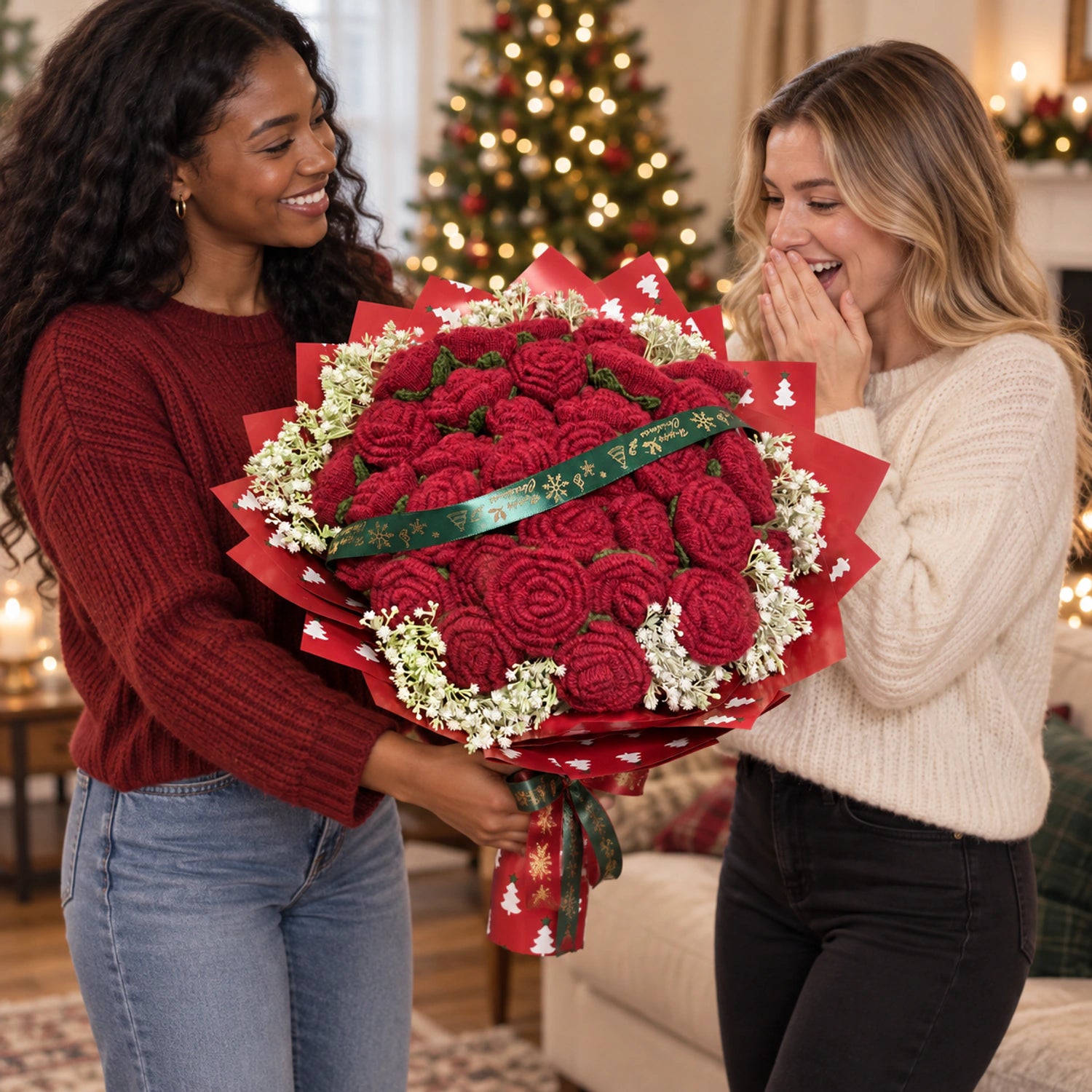 YSHomy Ramo gigante de rosas de crochet con forma de copa