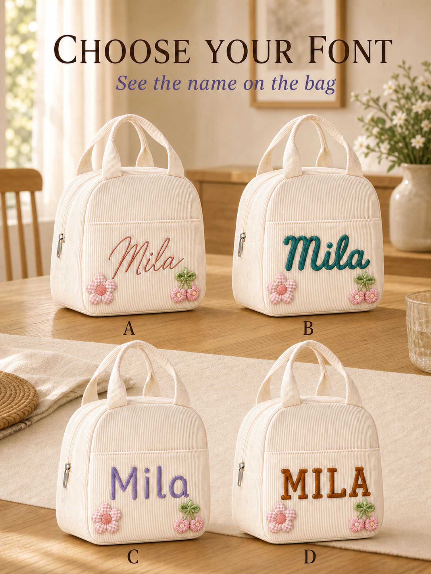 YSHomy Bolsa de Almuerzo Personalizada con Nombre Bordado
