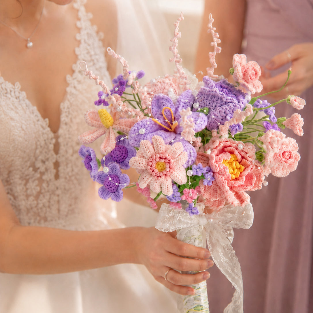 YSHomy Crochet Pink & Purple Bridal Proposal Bouquet