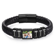 YSHomy Personalized Photo Leather Bracelet with Engraved Beads