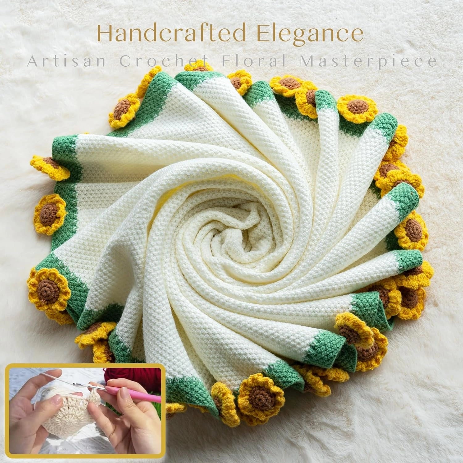 YSHomy Cashmere Crochet Flower Bouquet Blanket-Sunflower