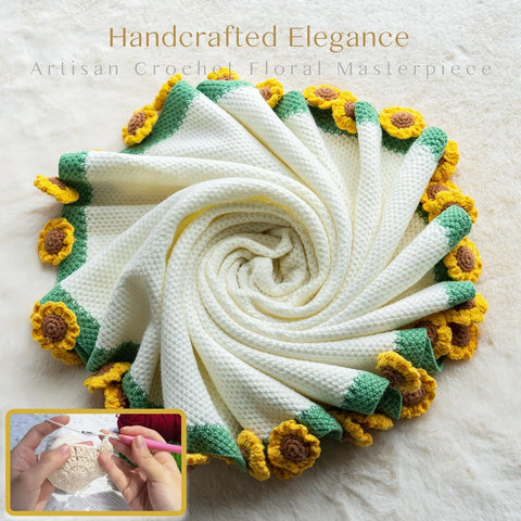 YSHomy Cashmere Crochet Flower Bouquet Blanket-Sunflower
