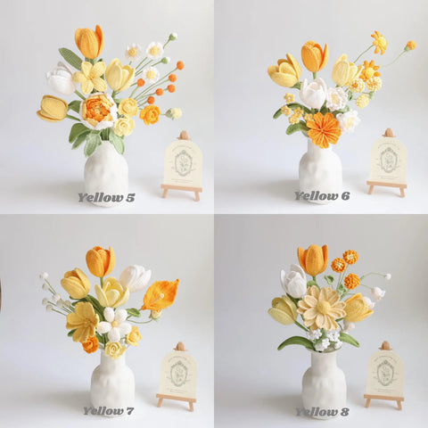 YSHomy Yellow Series Crochet Flower Bundle Set (No Vase)