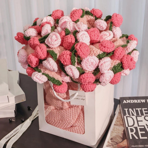 YSHomy Pink Crochet Flower Blanket-Pink Ombre Roses