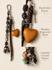 YSHomy Colgante para bolso con gema natural y corazón de madera personalizado