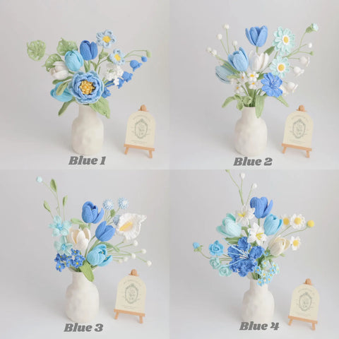 YSHomy Blue Series Crochet Flower Bundle Set (No Vase)