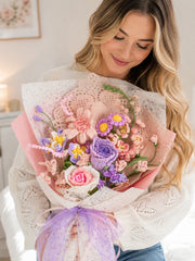 YSHomy Bouquet de crochets mélangés avec delphinium et rose