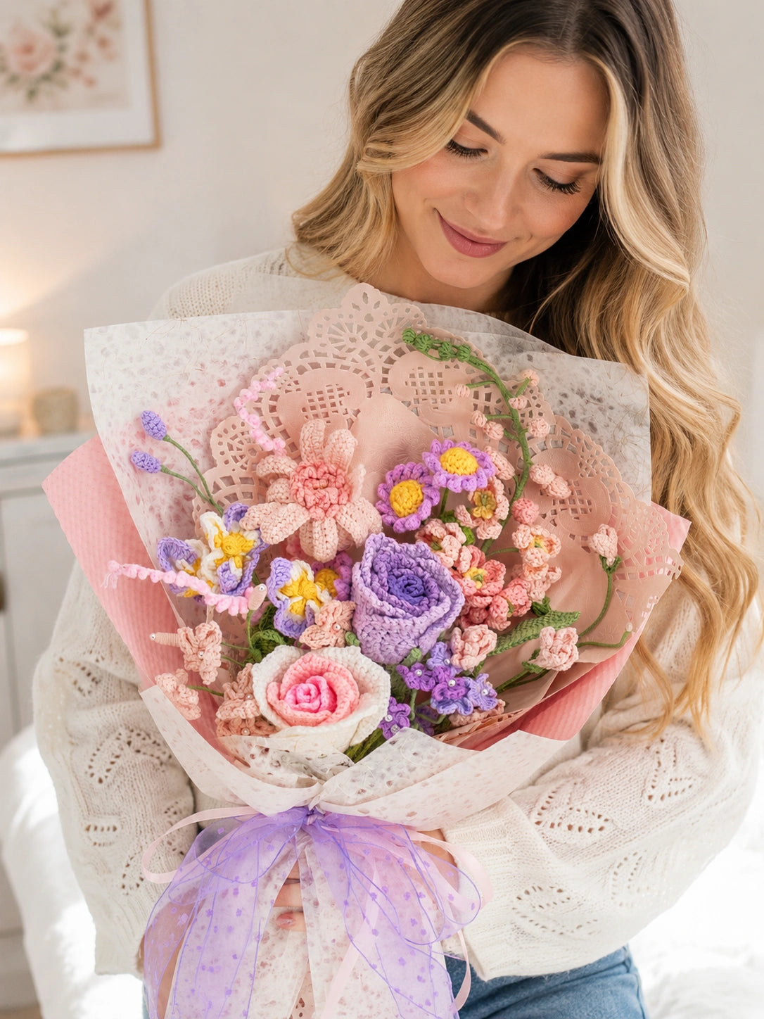 Contact YSHomy for crochet bouquet and personalized gift support
