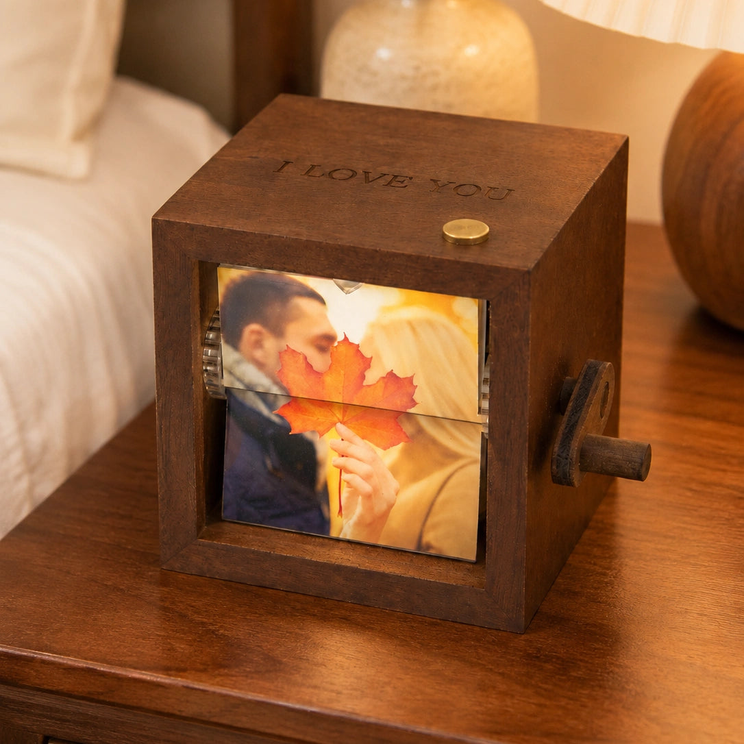 YSHomy Personalized Wooden Photo Flip Box with Light & Engraving