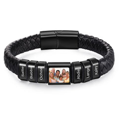 YSHomy Personalized Photo Leather Bracelet with Engraved Beads