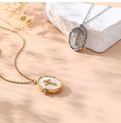 YSHomy Shell Cross Necklace with Personalized Photo & Text