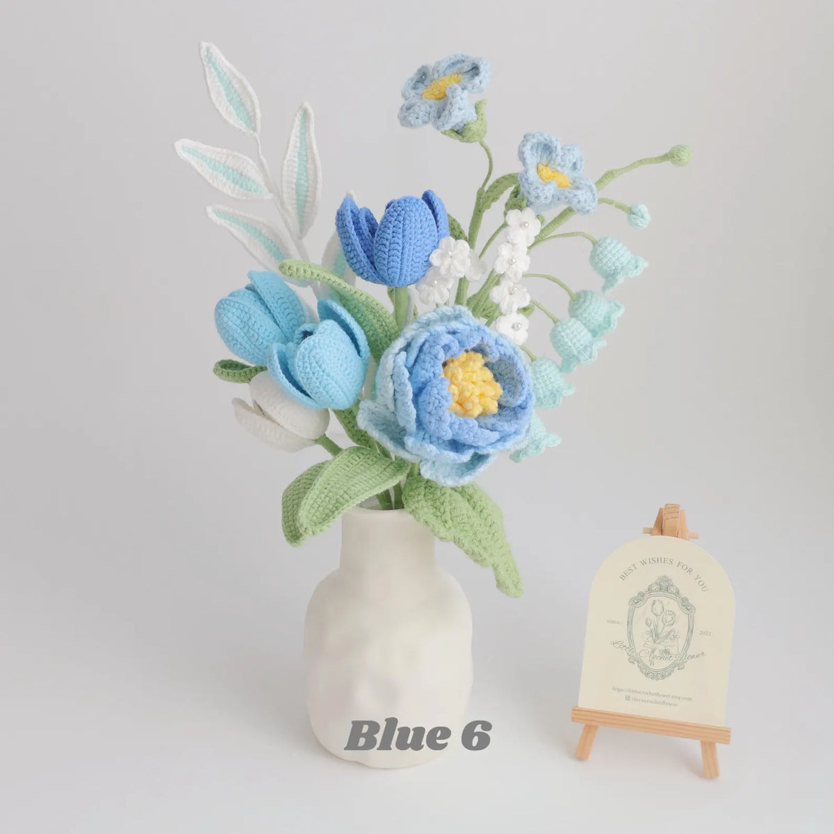 YSHomy Serie Azul de Flores de Ganchillo (sin jarrón)