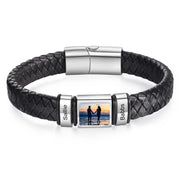 YSHomy Personalized Photo Leather Bracelet with Engraved Beads