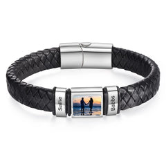 YSHomy Personalized Photo Leather Bracelet with Engraved Beads
