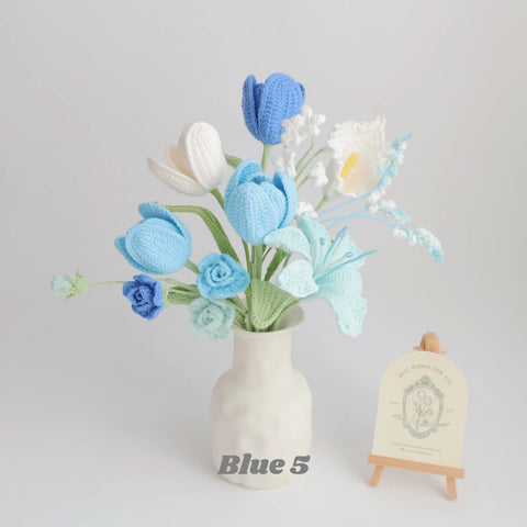 YSHomy Blue Series Crochet Flower Bundle Set (No Vase)