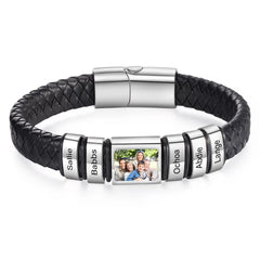 YSHomy Personalized Photo Leather Bracelet with Engraved Beads