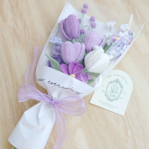YSHomy Purple Series Crochet Flower Bundle Set (No Vase)