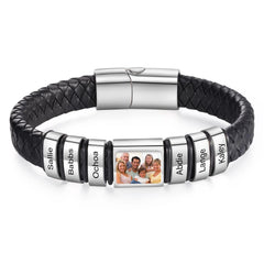 YSHomy Personalized Photo Leather Bracelet with Engraved Beads