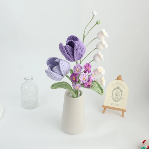 YSHomy Purple Series Crochet Flower Bundle Set (No Vase)