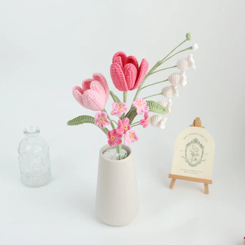 YSHomy Pink Series Crochet Flower Bundle Set (No Vase)