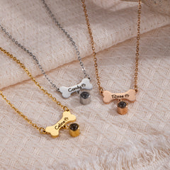 YSHomy 18K Gold-Plated Custom Dog Name Necklace with Hidden Photo
