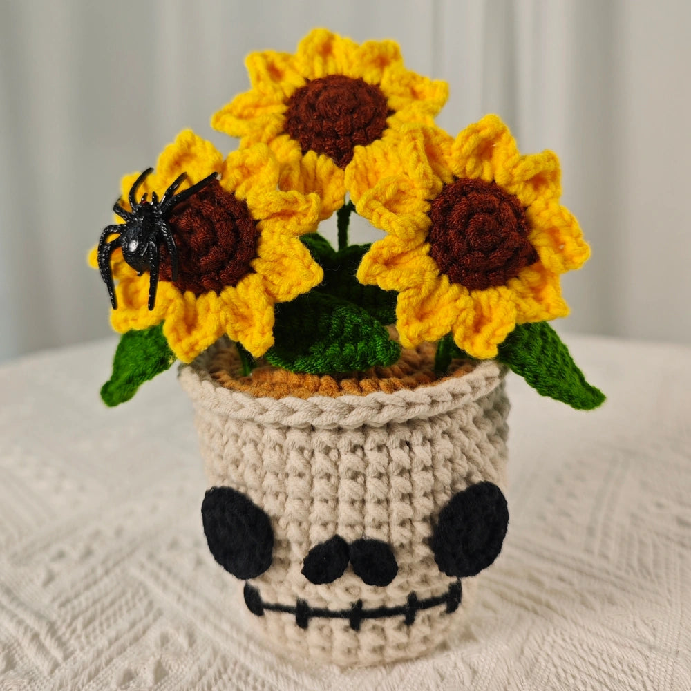YSHomy Crochet Skull Sunflower Pot with Spider